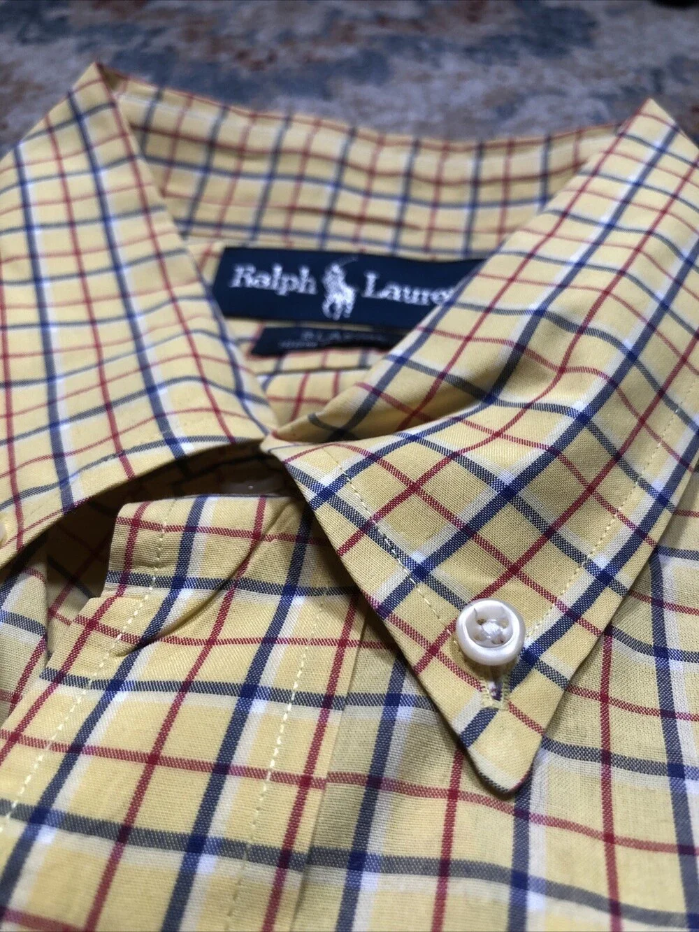 Polo Ralph Lauren Shirt Men's XL Yellow Plaid Short Sleeve Blake Fit